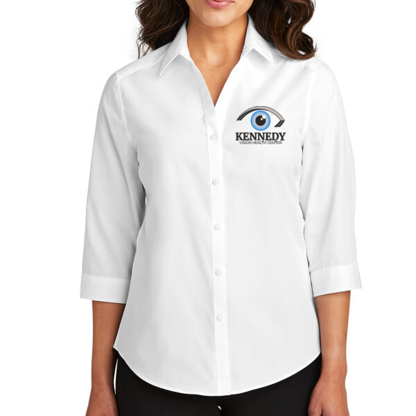 Port Authority® Women's 3/4-Sleeve Carefree Poplin Shirt - Embroidered Logo Thumbnail