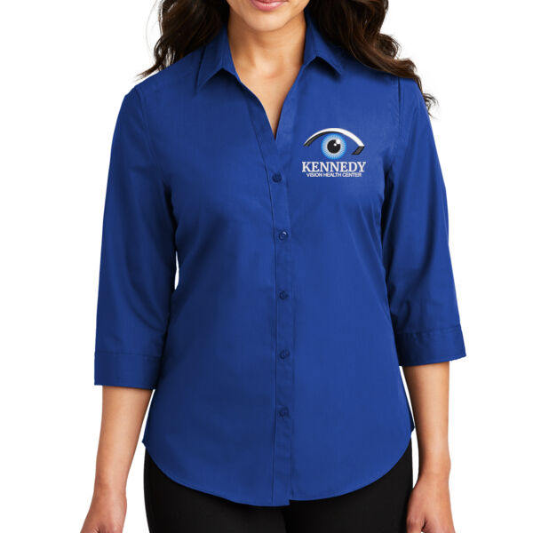 Port Authority® Women's 3/4-Sleeve Carefree Poplin Shirt - Embroidered Logo Thumbnail