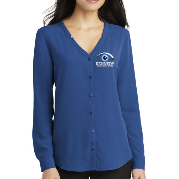 Port Authority ® Women's Long Sleeve Button-Front Blouse - Embroidered Logo Thumbnail