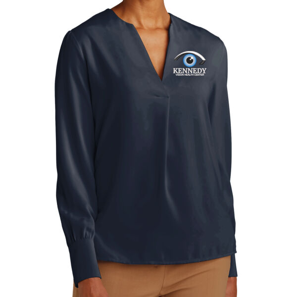 Brooks Brothers® Women’s Open-Neck Satin Blouse - Embroidered Logo Thumbnail