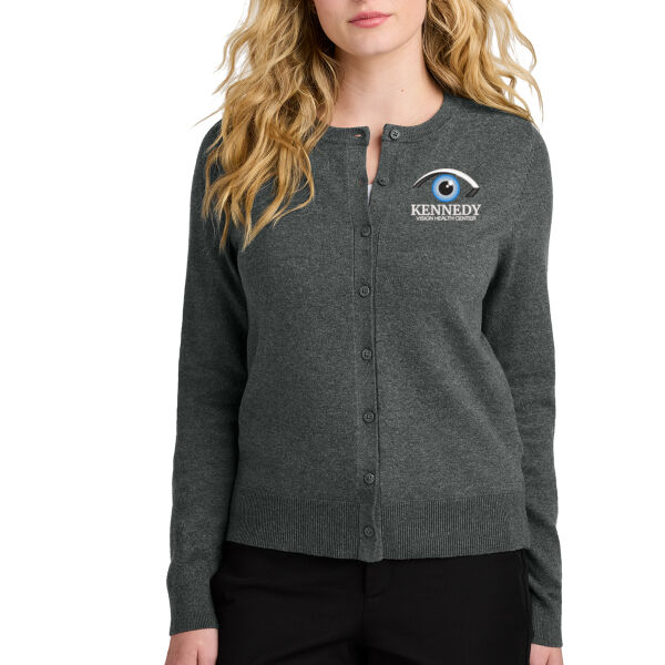 Port Authority - Women's Easy Care Crewneck Cardigan Sweater - Embroidered Logo Thumbnail